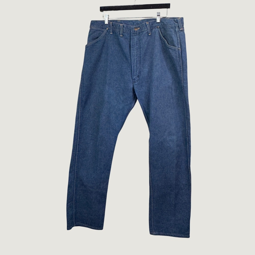 Wrangler Mens Blue Denim Jeans Made in USA Straight Leg Workwear Pants 42x32